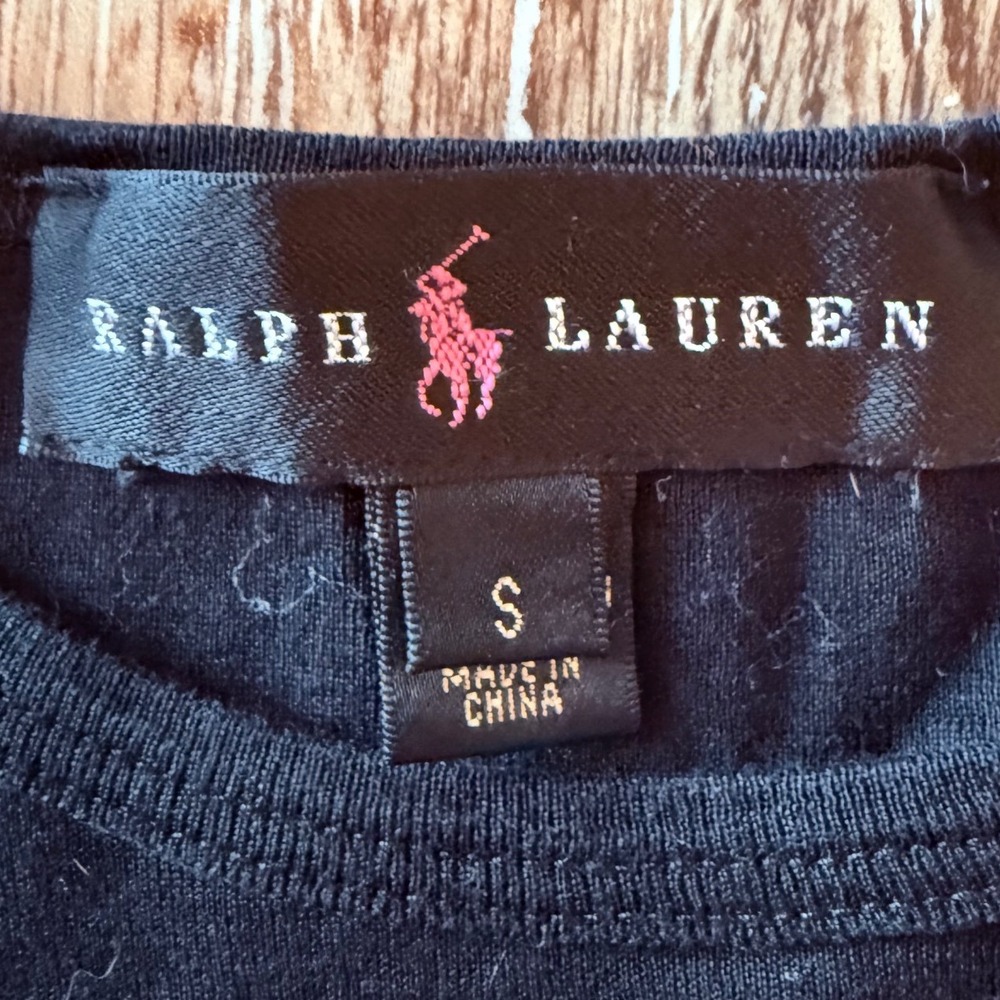 Ralph Lauren Womens Y2K T-Shirt Big Pony Graphic Small Black Mercerized Cotton - Picture 3 of 6